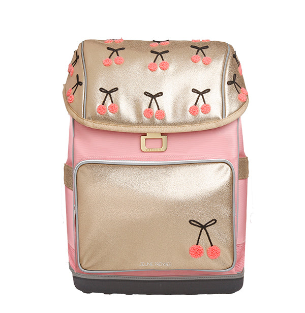 Discover the Ergomaxx, the most ergonomic and durable backpack in the world for girls aged 6 to 10. The Cherry Pompon design is the all-time Jeune Premier bestseller. The combination with the gold, pink and cherries make it a real eye-catcher!