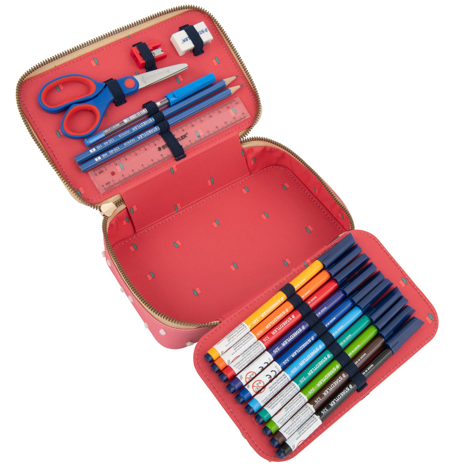 Filled, trendy pencil case with two separate lockable compartments, in collaboration with Staedtler®. Horse girls will love the Jeune Premier "Cavalier Couture" design.